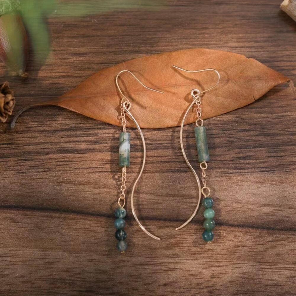 NEW - Bohemian dangle drop earrings, tassel earrings, Gold spiral earrings